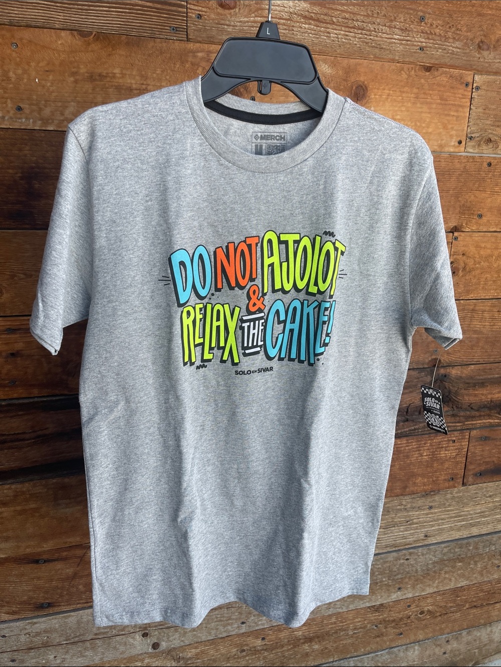 NWT Solo en Sivar “Do Not Ajolot & Relax the Cake” Graphic T-Shirt | Gray | Size